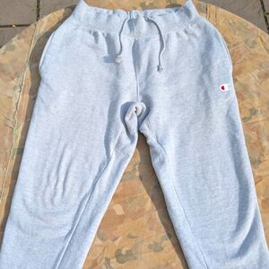 Champion reverse weave grey sweatpants with drawstring waist two hip pockets